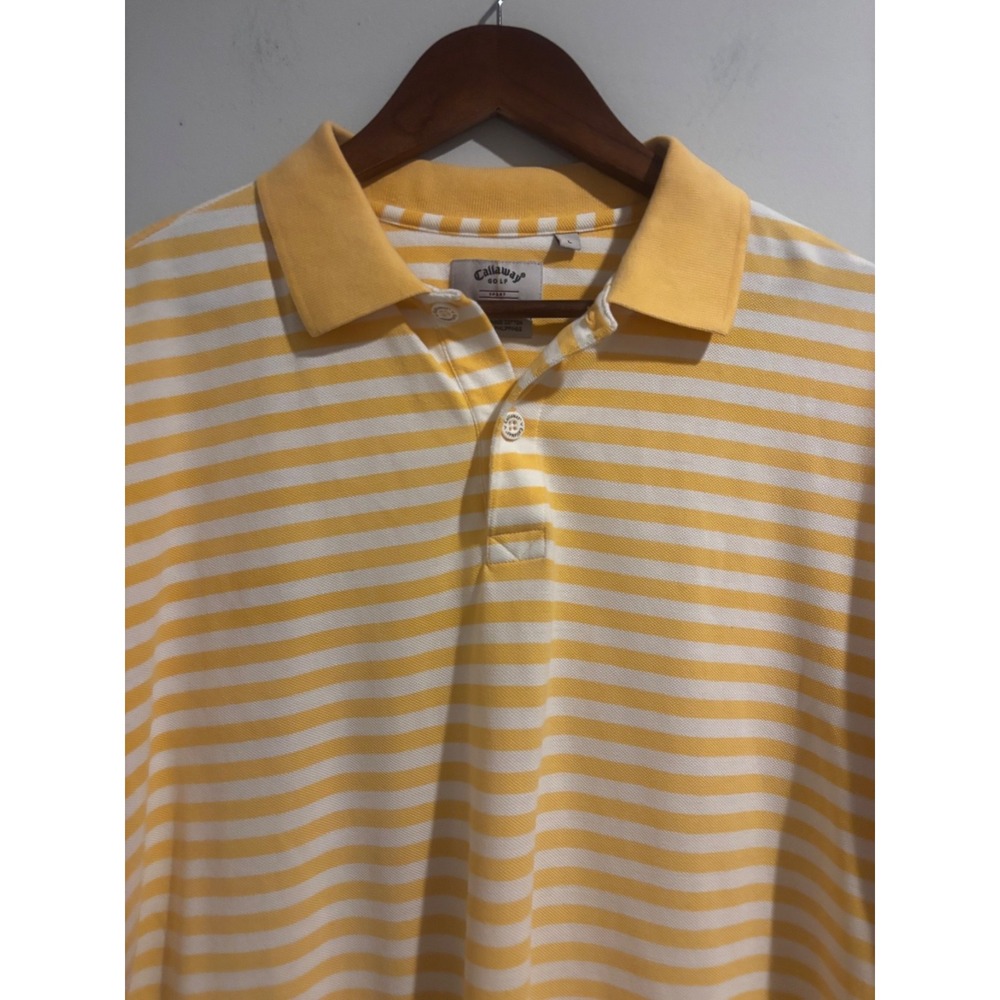 Calloway Golf Sport‎ Polo Men's Large Striped Combed Cotton Yellow Polo Shirt